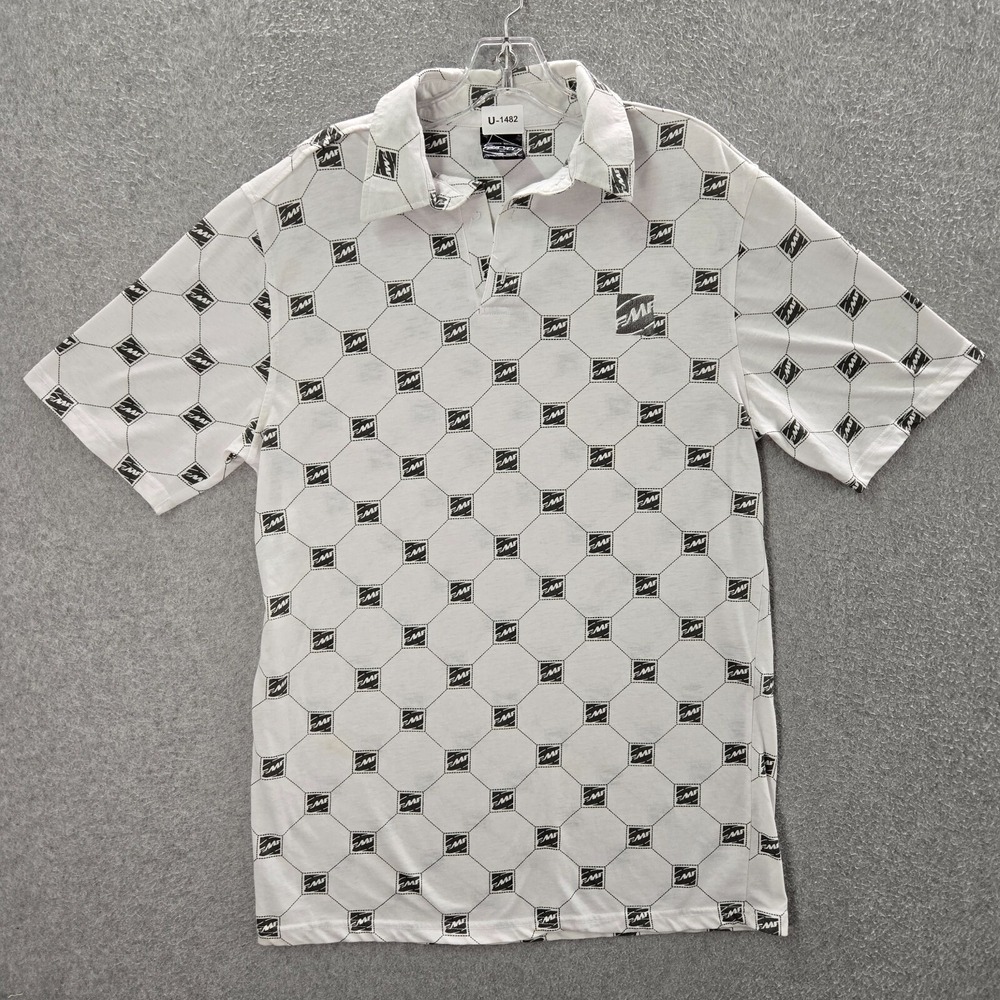 FMF Men Polo Shirt Large White Y2K Monogram AOP Short Sleeve READ